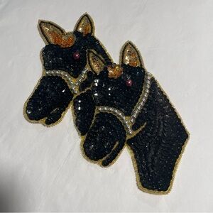 Black and Gold Sequin Horse Patch Vintage Two Black Horses